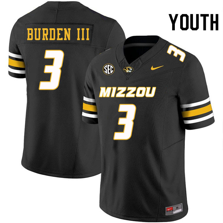 Youth #3 Luther Burden III Missouri Tigers College Football Jerseys Stitched-Black